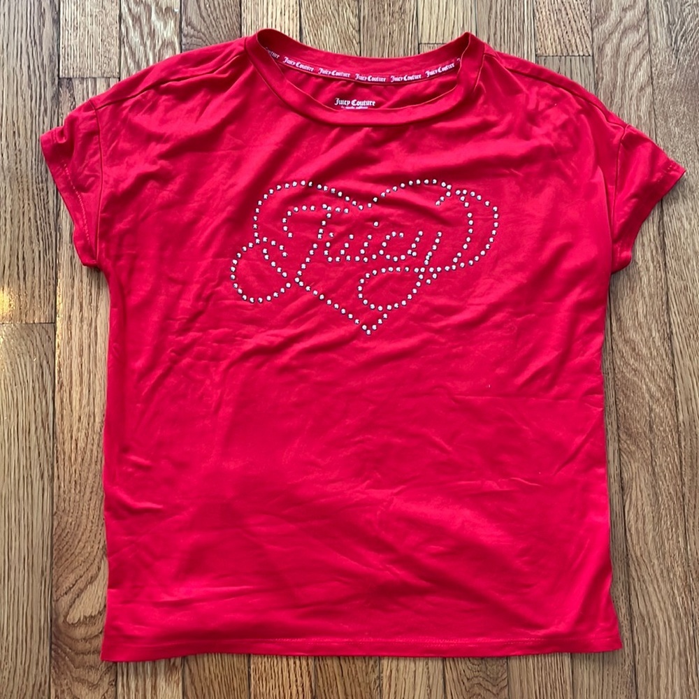 Juicy Couture Rhinestone Bling Tee Red S Y2k Coquette Girly McBling 2000s